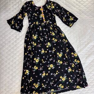 Unbranded Floral Bell Sleeve Midi Dress Womens Small Black Good Cottagecore Boho